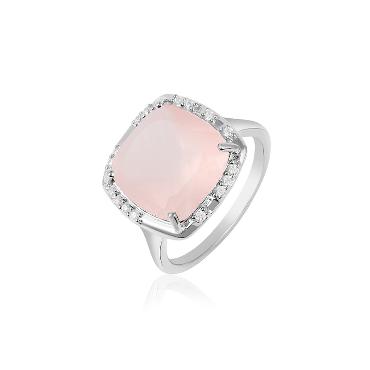 Rose Quartz with Zircon Silver Ring