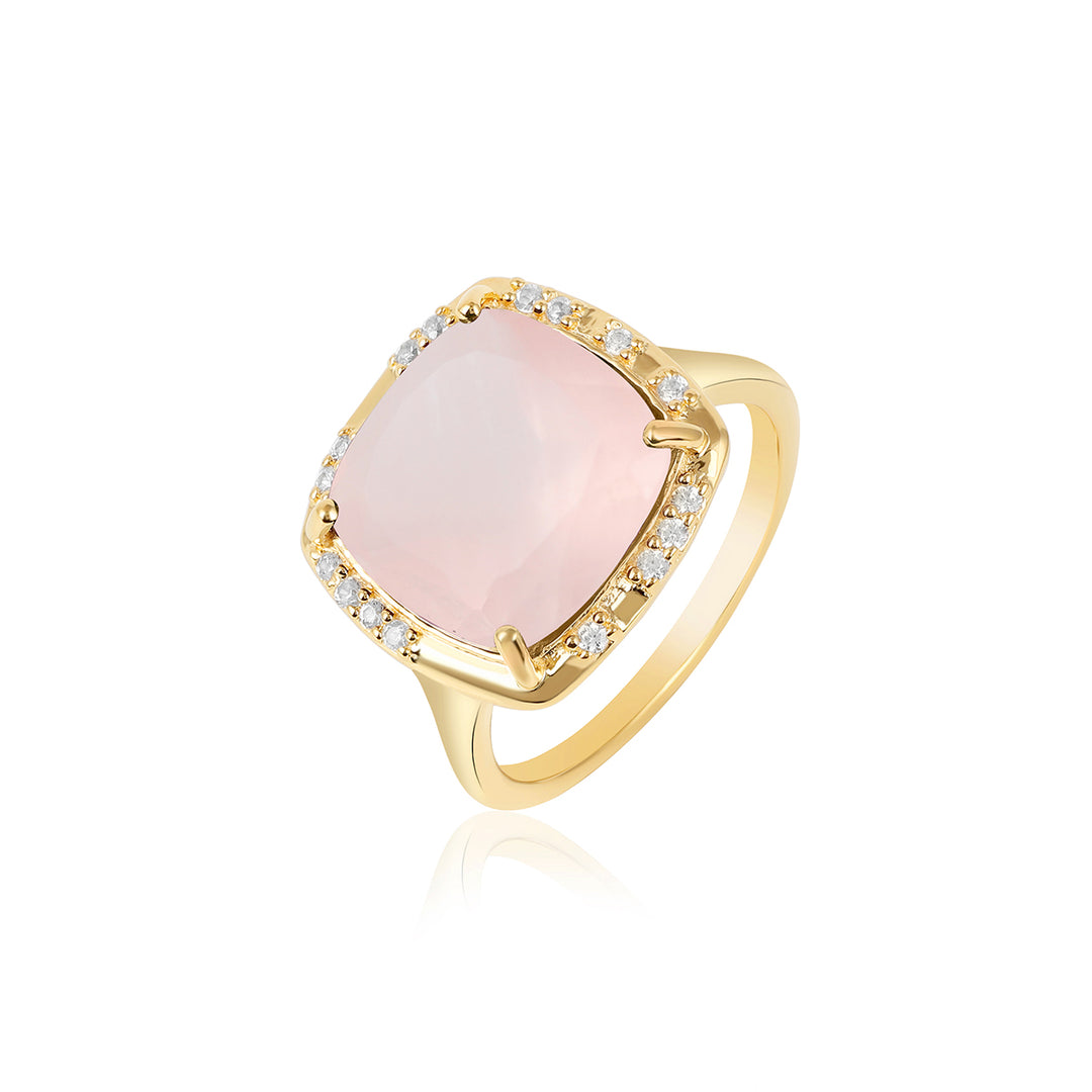 Rose Quartz with Zircon Silver Ring