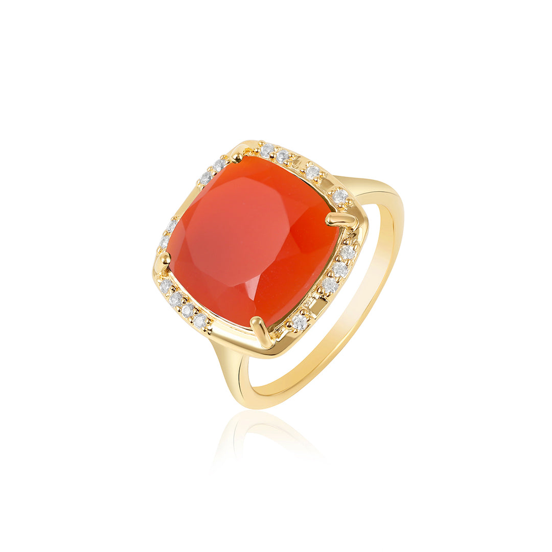 Red Onyx with Zircon Silver Ring