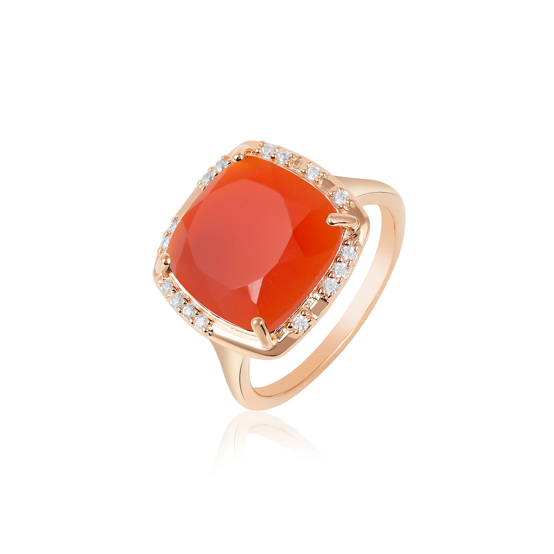 Red Onyx with Zircon Silver Ring