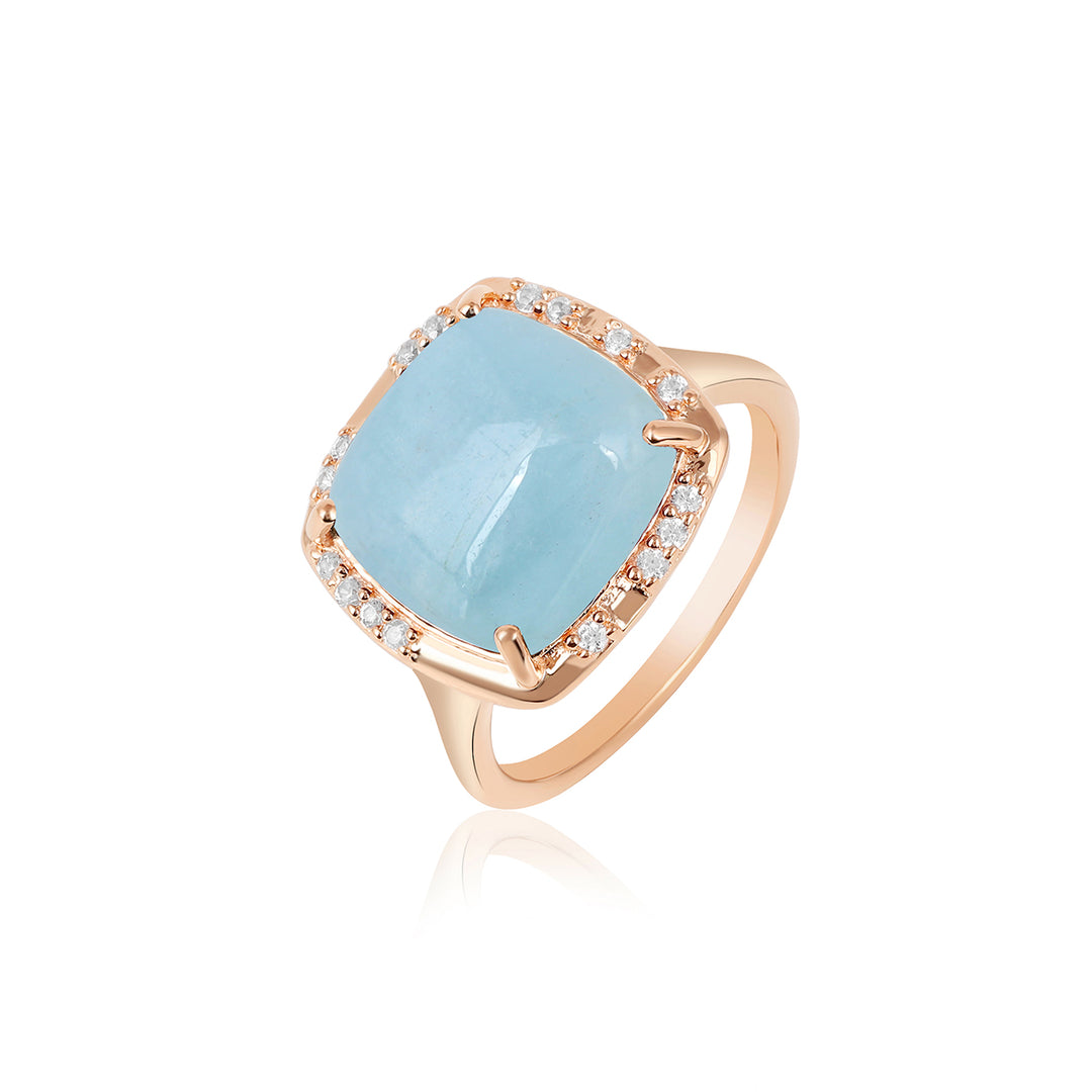 Aquamarine with Zircon Silver Ring