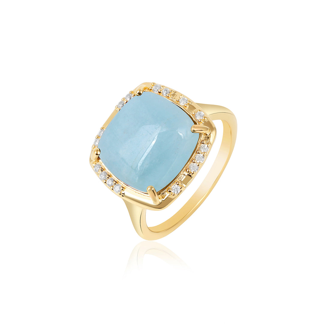 Aquamarine with Zircon Silver Ring