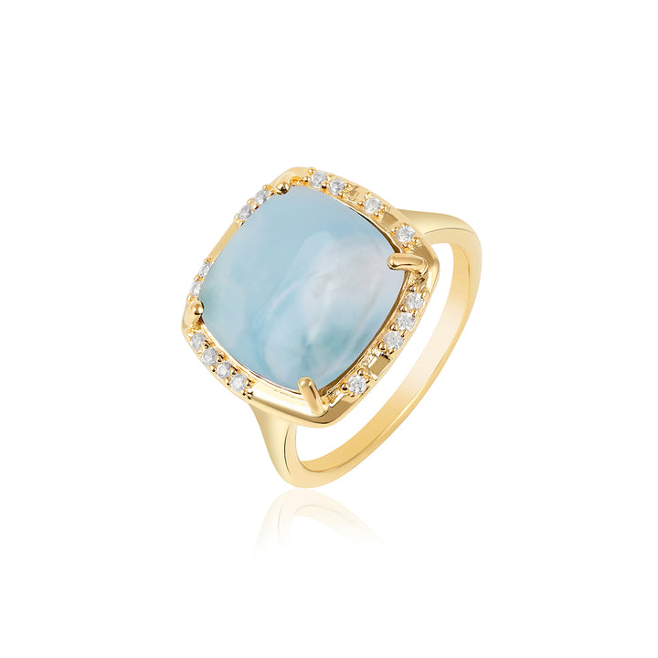 Larimar with Zircon Silver Ring