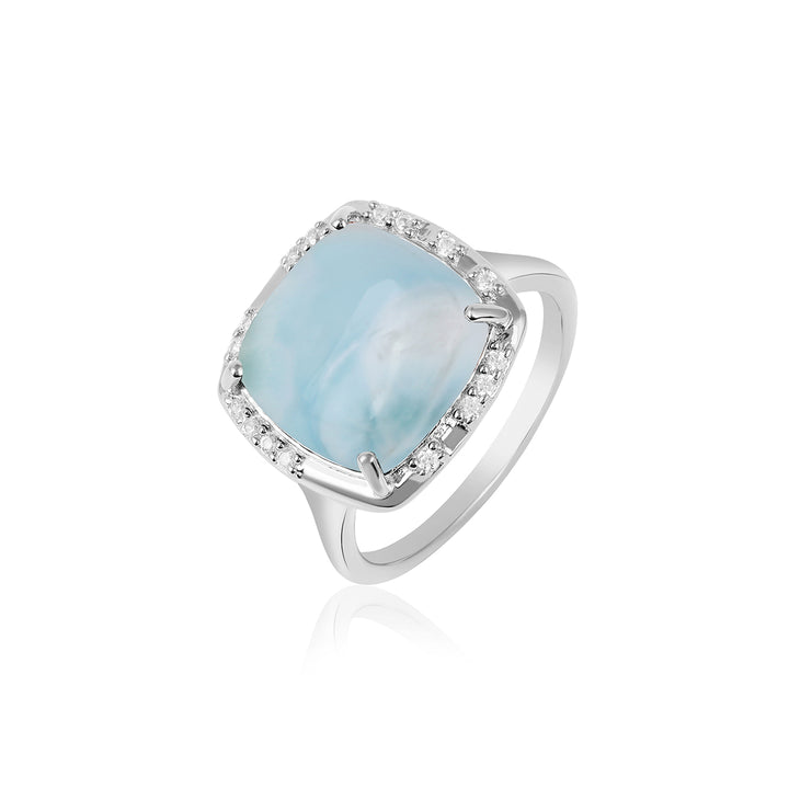 Larimar with Zircon Silver Ring