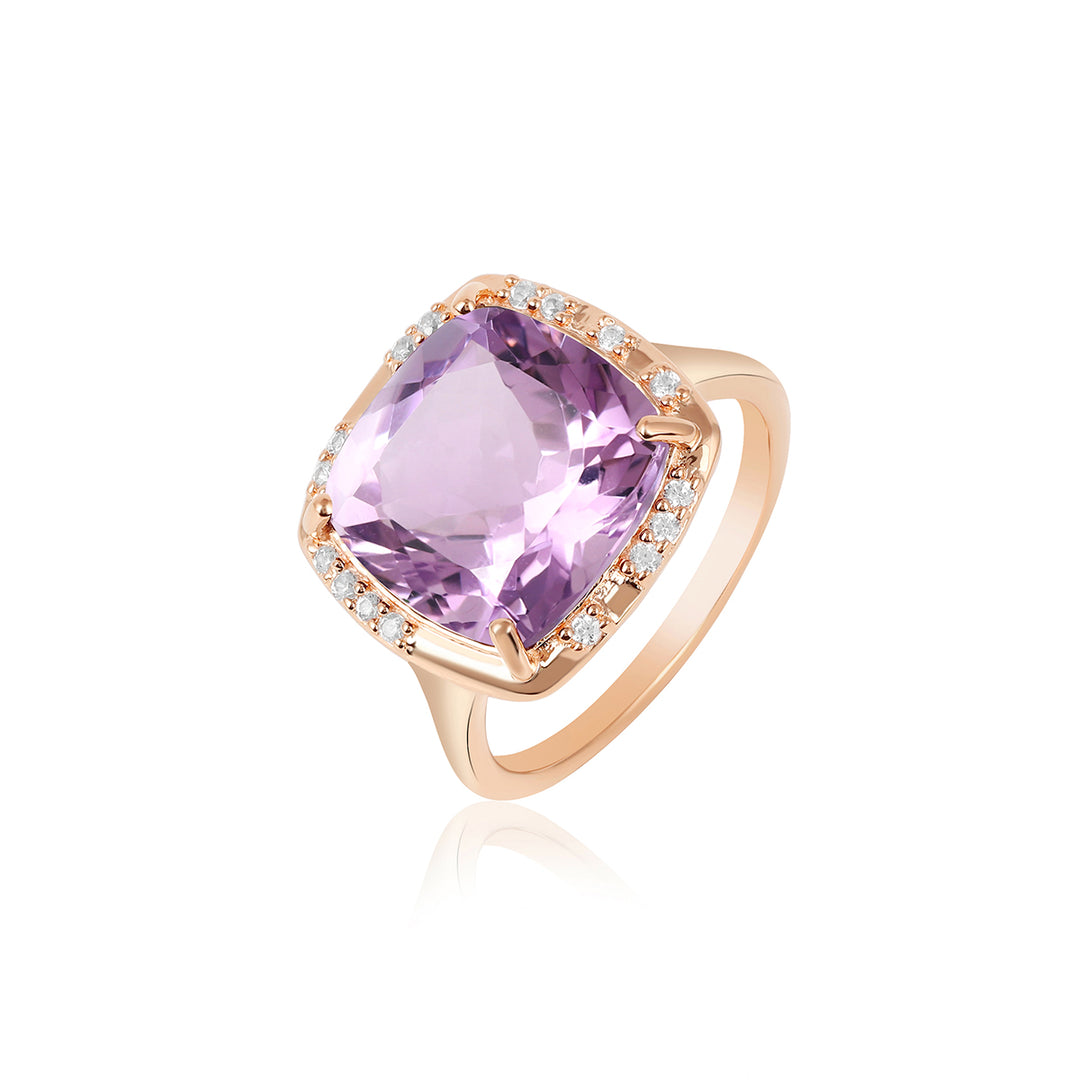 Pink Amethyst with Zircon Silver Ring