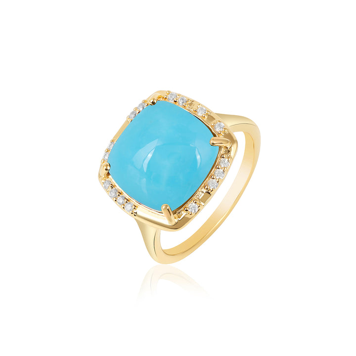 Sleeping Beauty Turquoise with Zircon Silver Ring