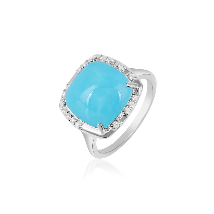 Sleeping Beauty Turquoise with Zircon Silver Ring