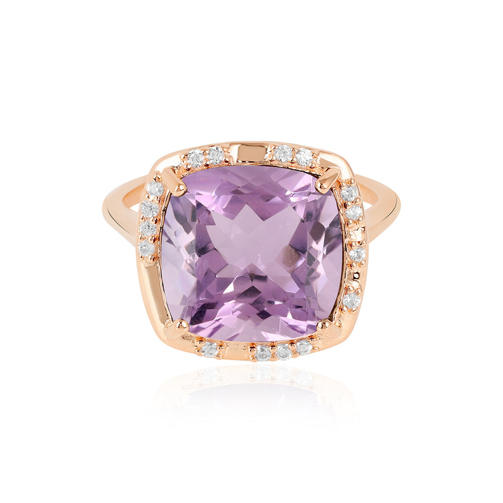 Pink Amethyst with Zircon Silver Ring