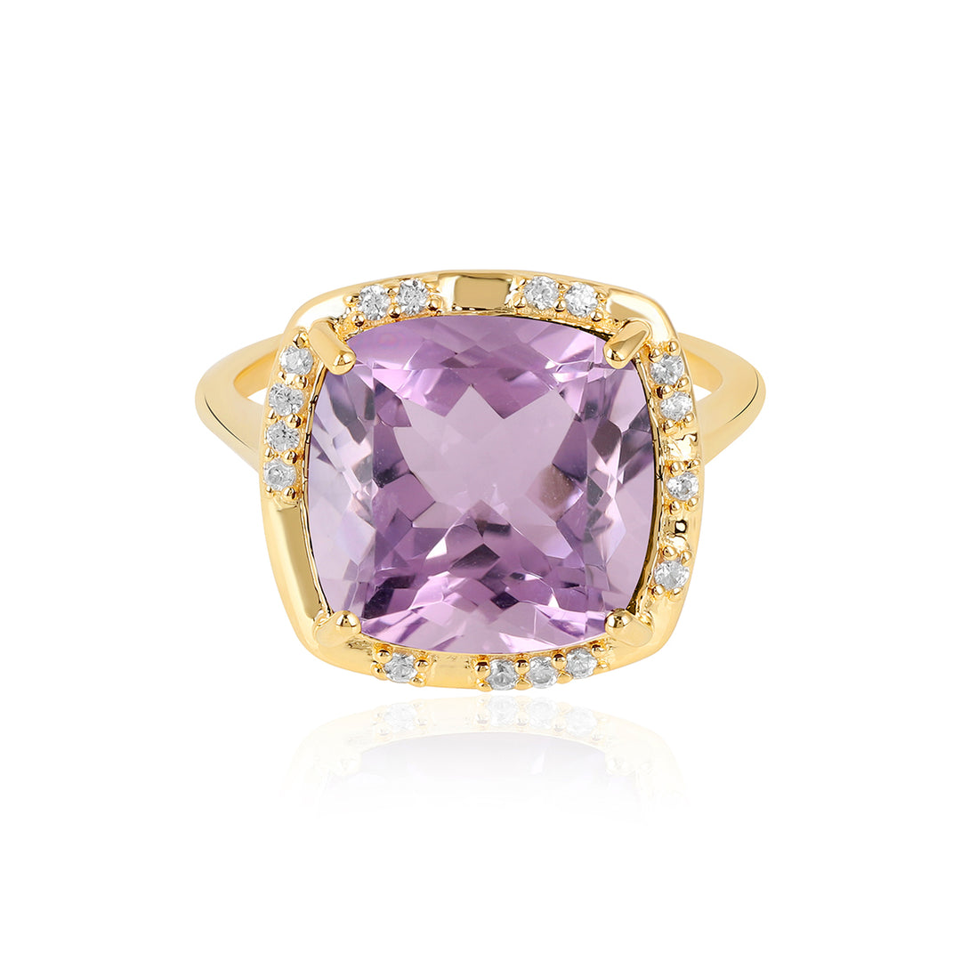 Pink Amethyst with Zircon Silver Ring