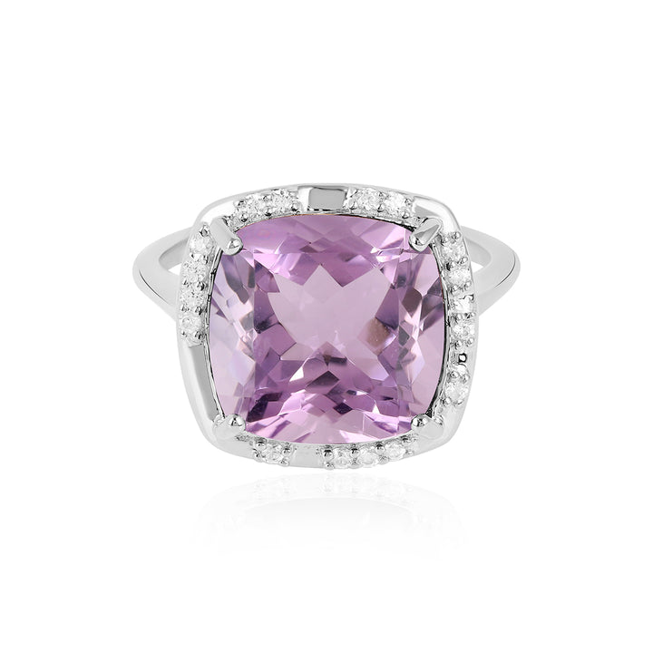 Pink Amethyst with Zircon Silver Ring