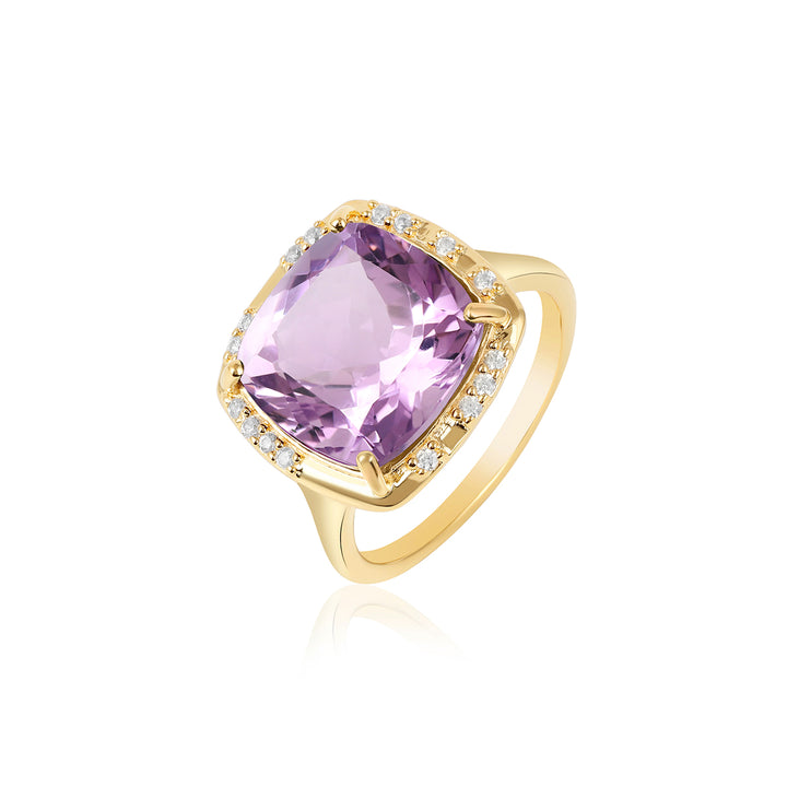 Pink Amethyst with Zircon Silver Ring