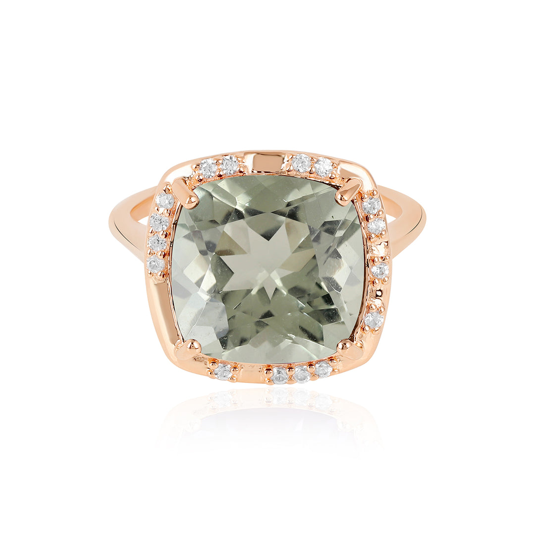 Green Amethyst with Zircon Silver Ring