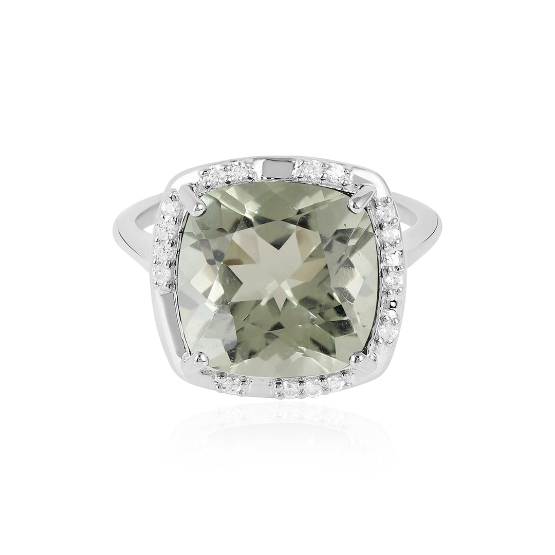 Green Amethyst with Zircon Silver Ring