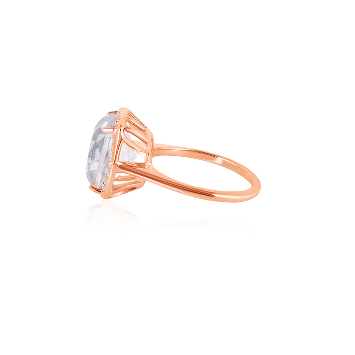 White Quartz and Zircon Silver Ring