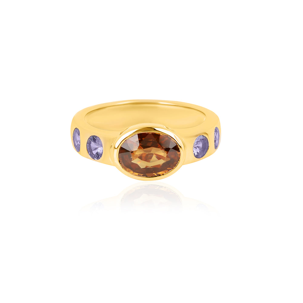 Mandarin Zircon and Tanzanite Silver Ring