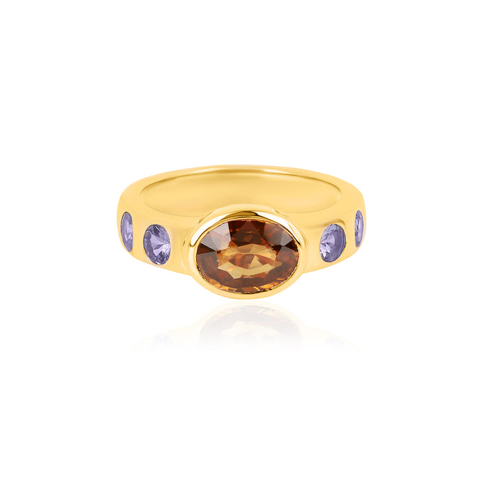 Mandarin Zircon and Tanzanite Silver Ring