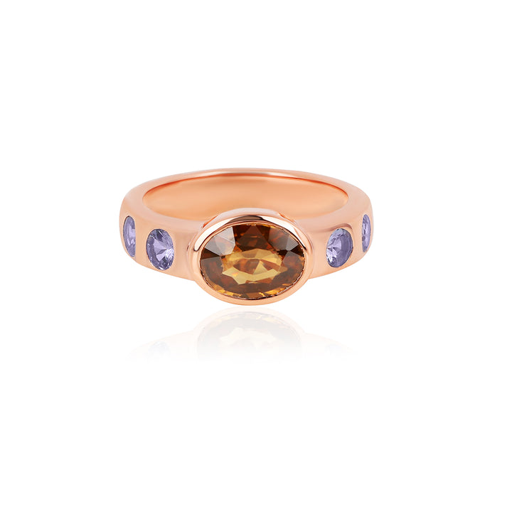 Mandarin Zircon and Tanzanite Silver Ring