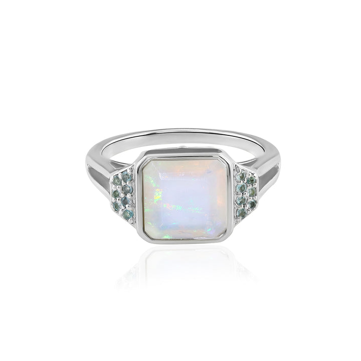 Ethiopian Opal and Swiss Blue Topaz Silver Ring