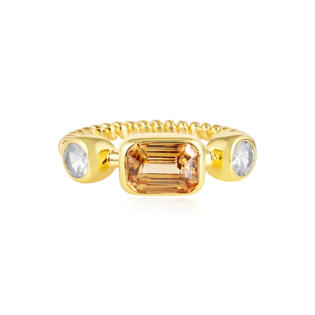 Yellow and White Zircon Silver Ring