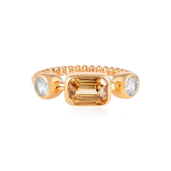 Yellow and White Zircon Silver Ring