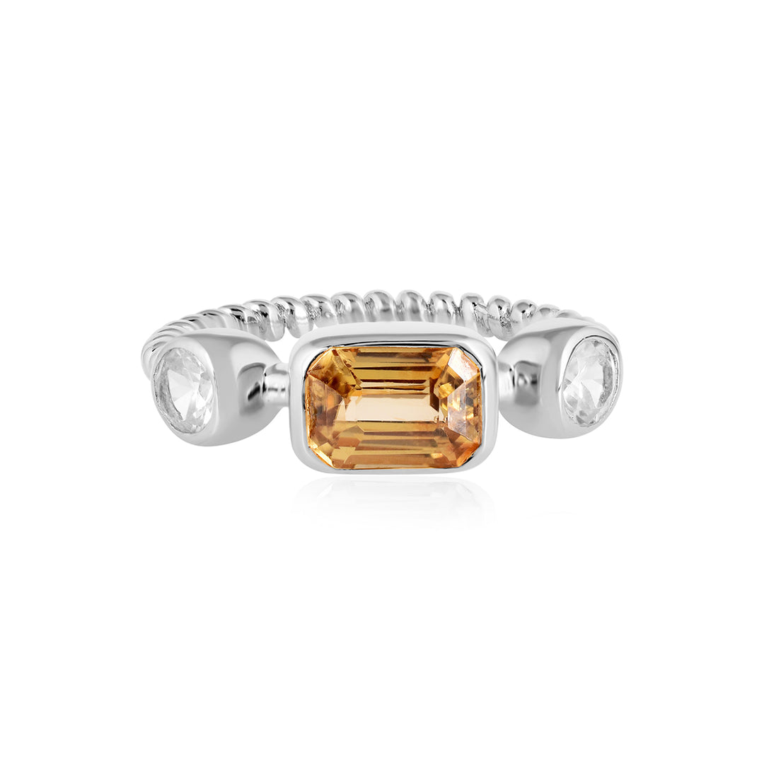 Yellow and White Zircon Silver Ring