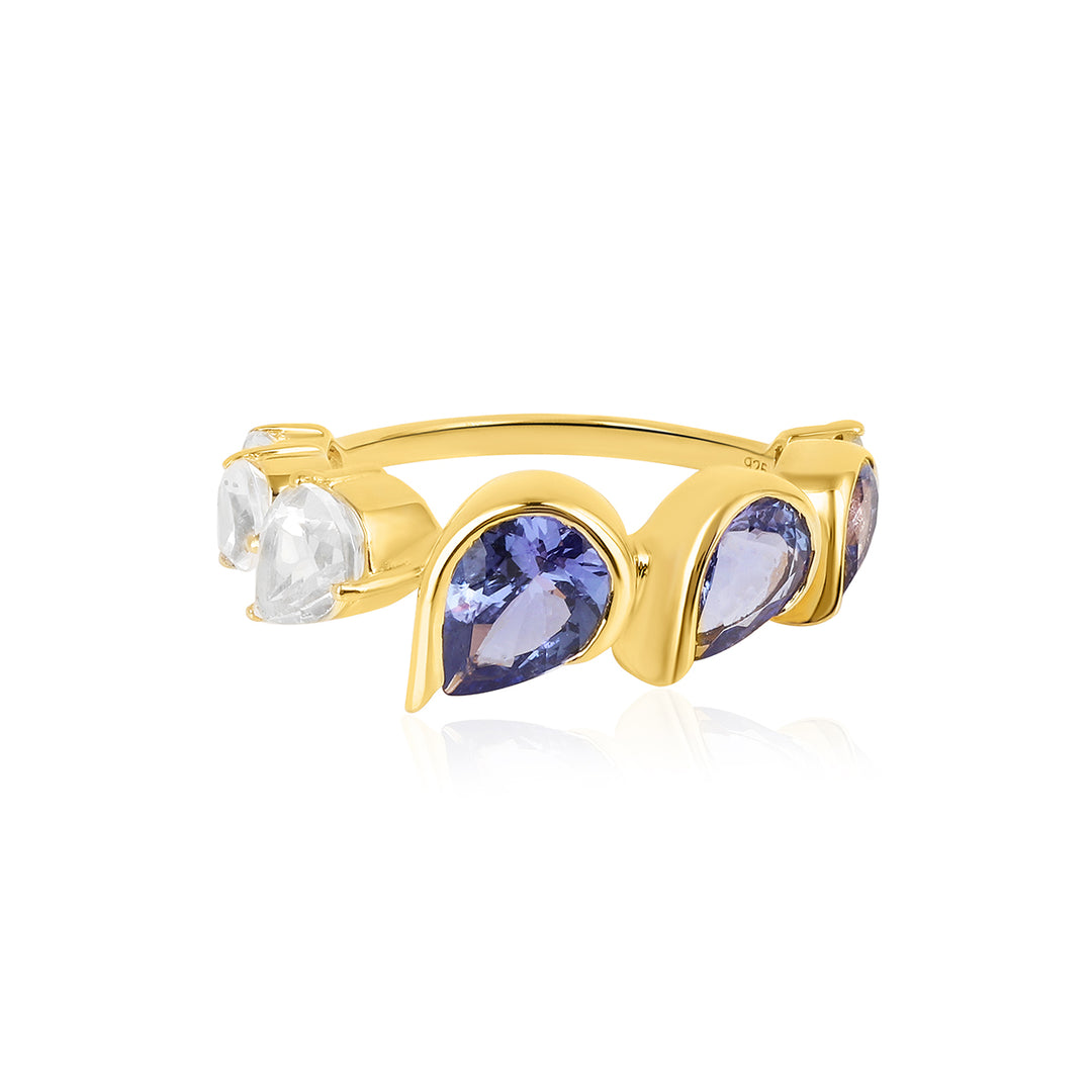 Tanzanite and White Topaz 7 Stone Silver Ring