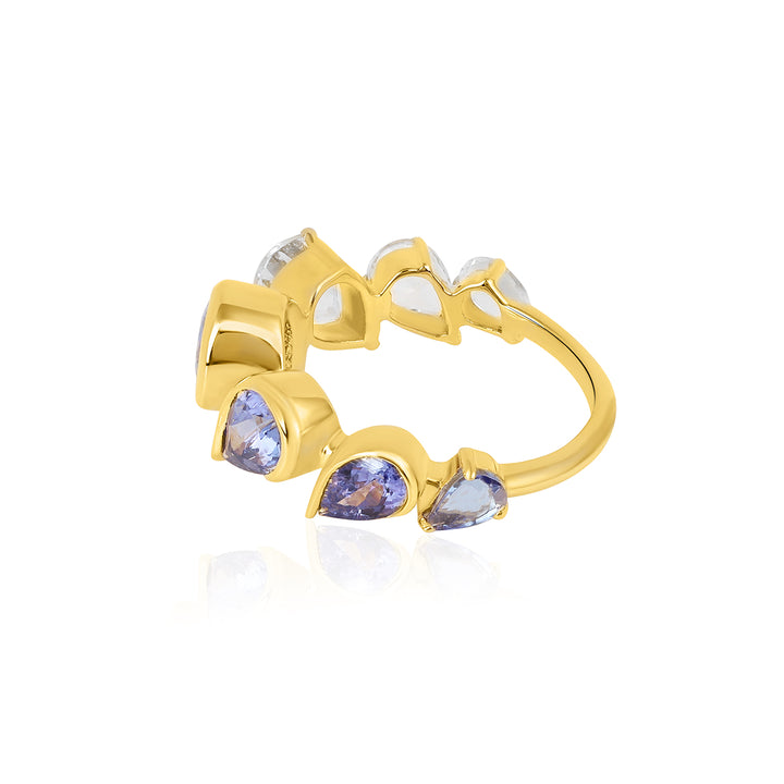 Tanzanite and White Topaz 7 Stone Silver Ring