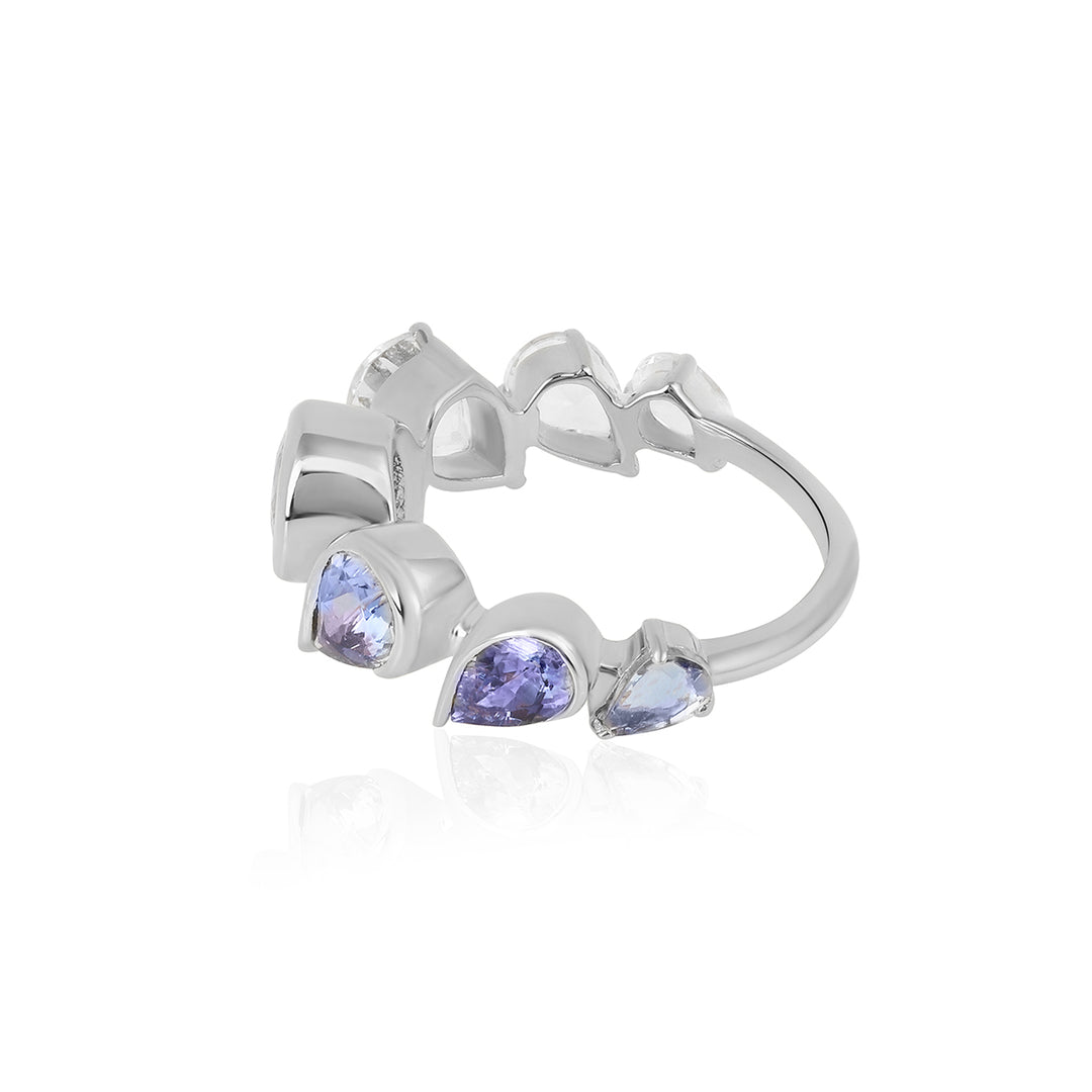 Tanzanite and White Topaz 7 Stone Silver Ring