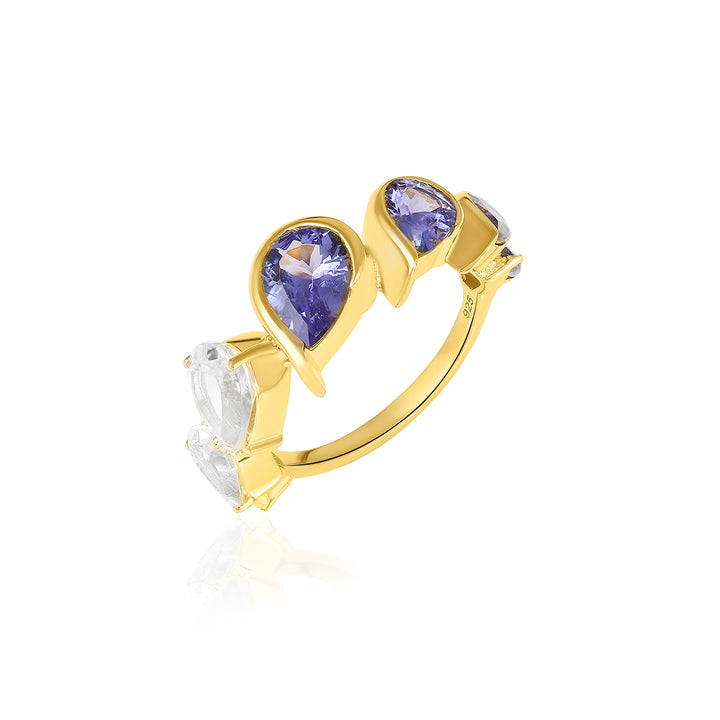 Tanzanite and White Topaz 7 Stone Silver Ring