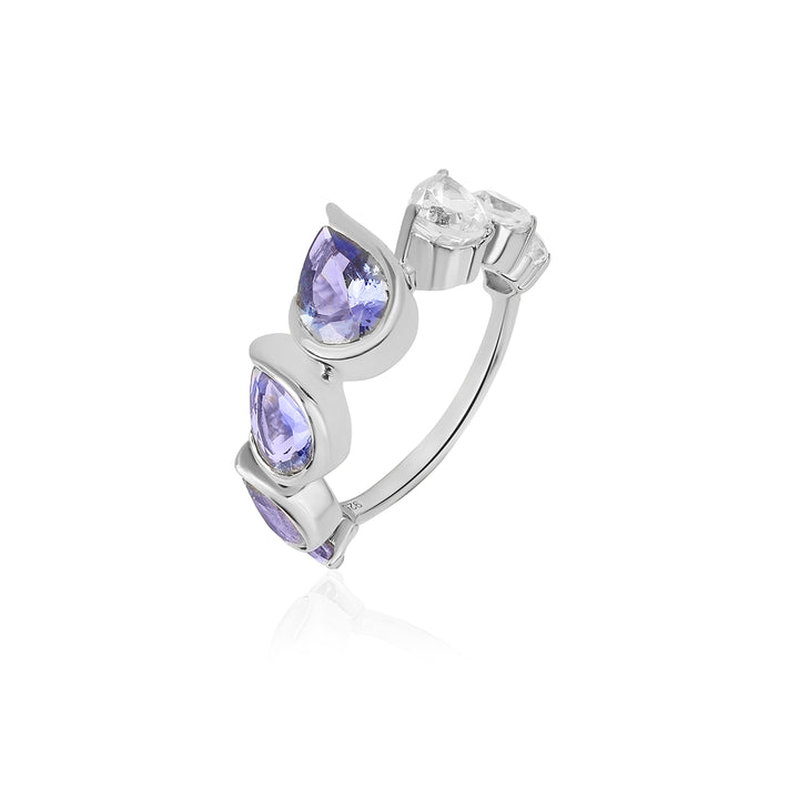 Tanzanite and White Topaz 7 Stone Silver Ring