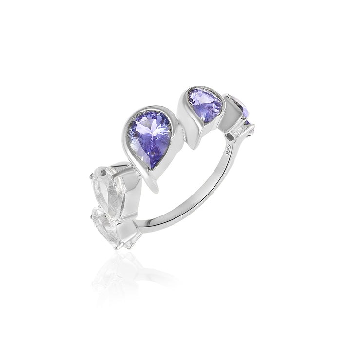 Tanzanite and White Topaz 7 Stone Silver Ring