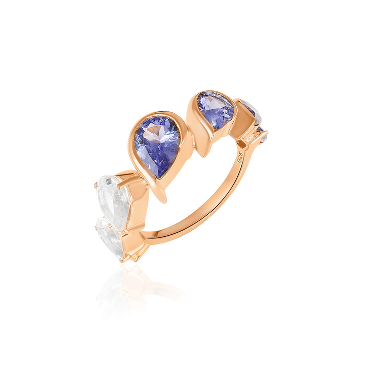 Tanzanite and White Topaz 7 Stone Silver Ring