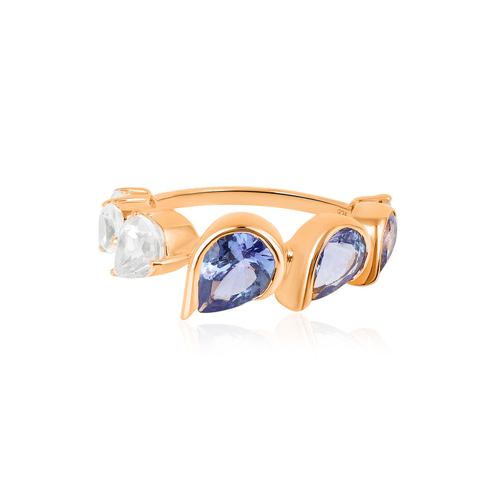 Tanzanite and White Topaz 7 Stone Silver Ring