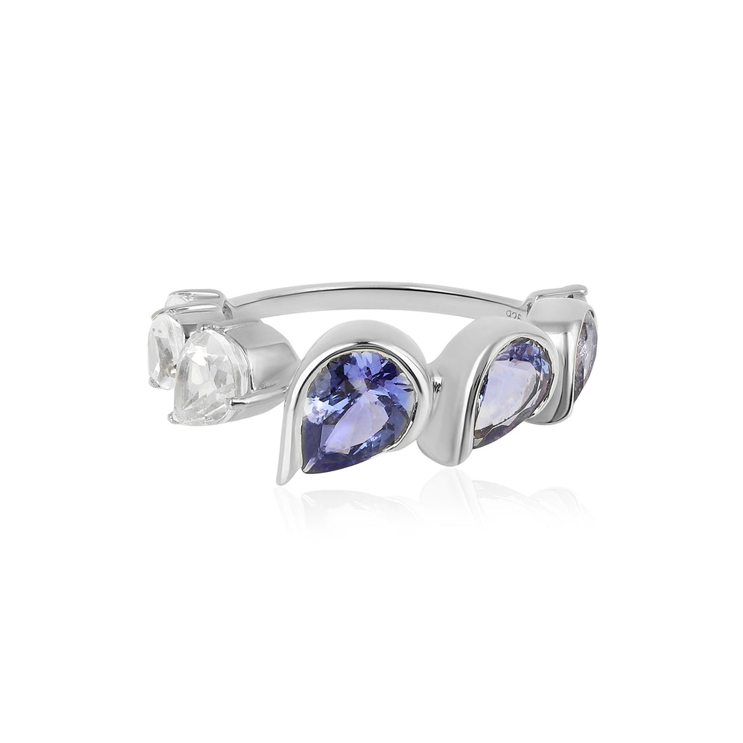 Tanzanite and White Topaz 7 Stone Silver Ring