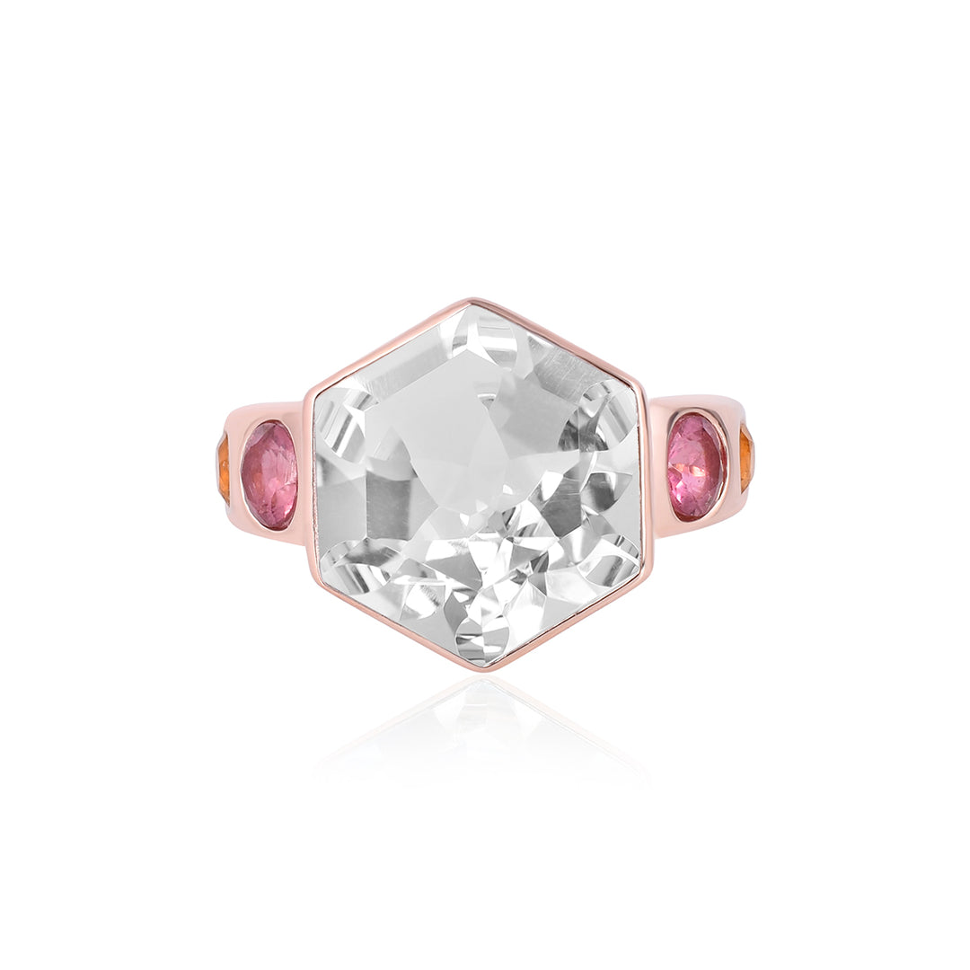 White Quartz, Tourmaline and Citrine Silver Ring