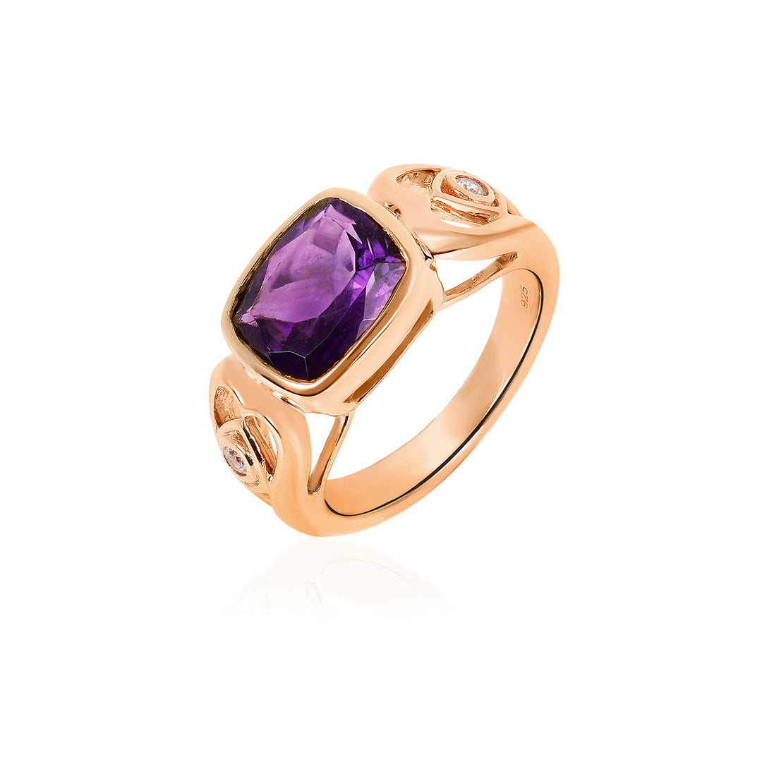 Amethyst and Zircon Trilogy Silver Ring