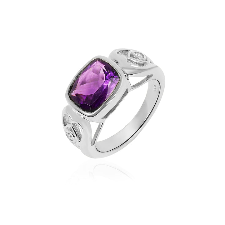 Amethyst and Zircon Trilogy Silver Ring