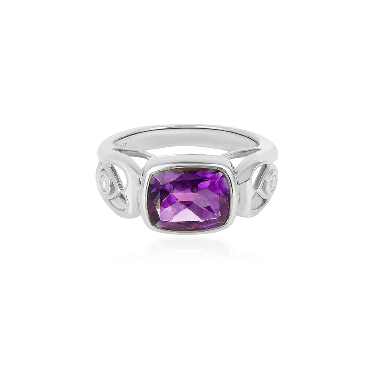 Amethyst and Zircon Trilogy Silver Ring