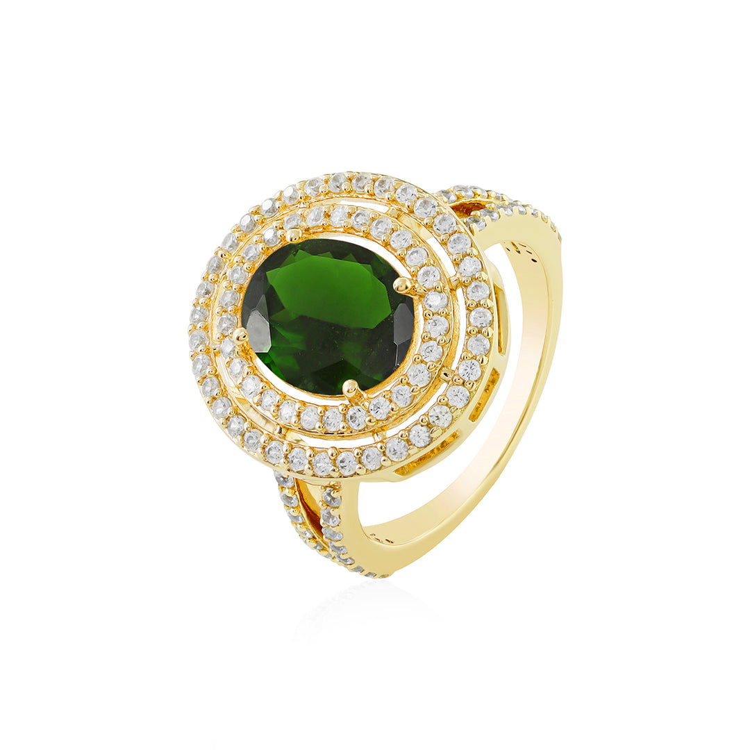 Chrome Diopside and Zircon Double Halo Silver Ring