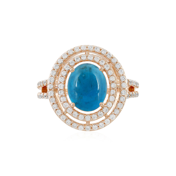 Neon Apatite and Zircon Double Halo Silver Ring