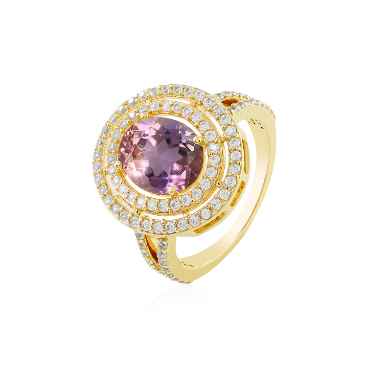 Ametrine and Zircon Double Halo Silver Ring