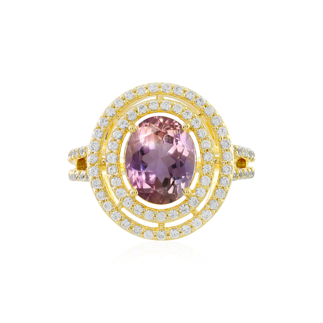 Ametrine and Zircon Double Halo Silver Ring