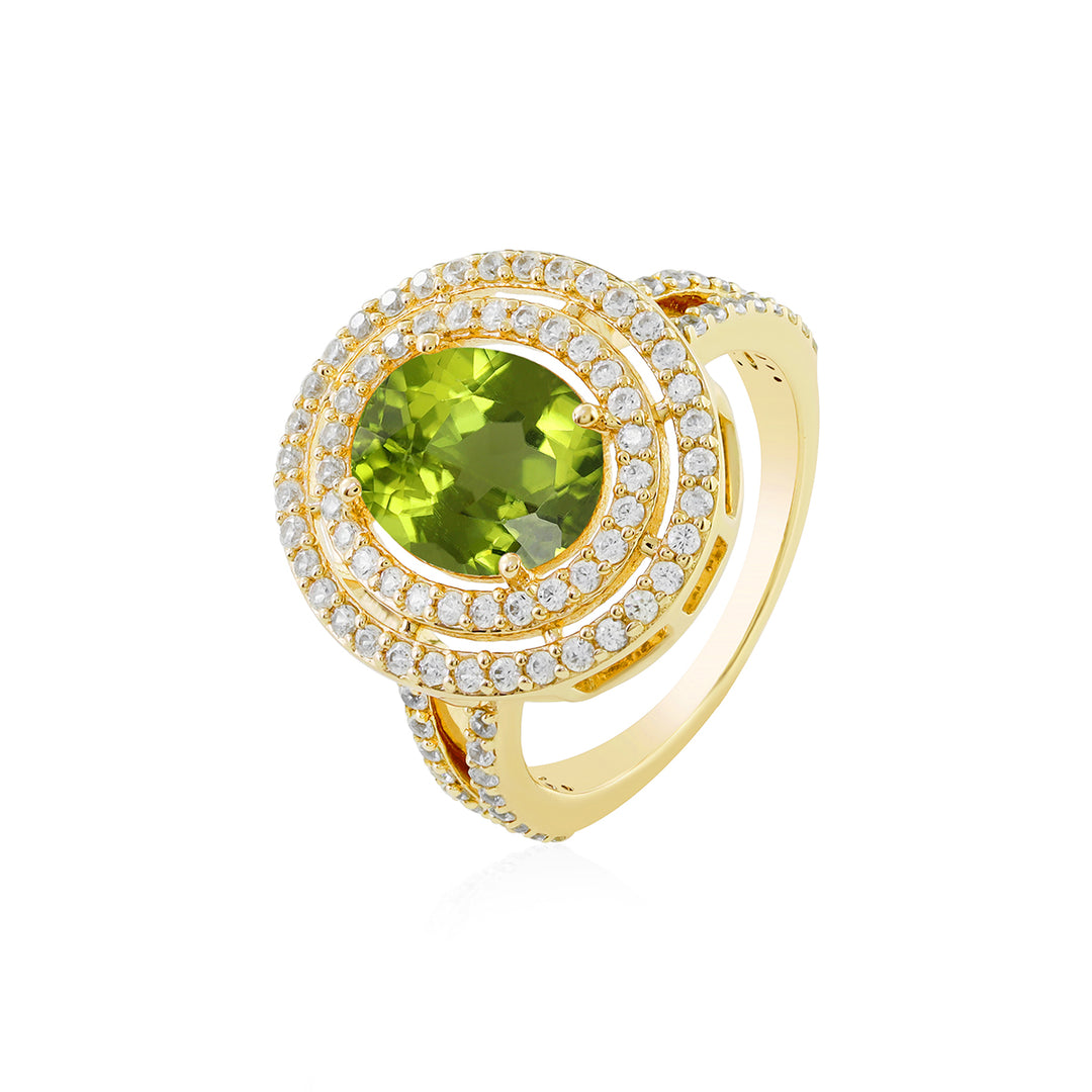 Peridot and Zircon Double Halo Silver Ring