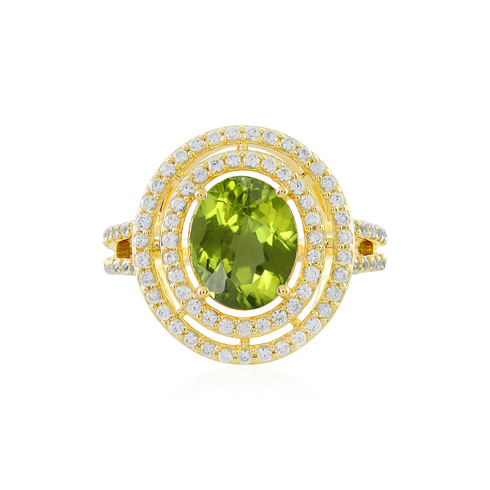 Peridot and Zircon Double Halo Silver Ring