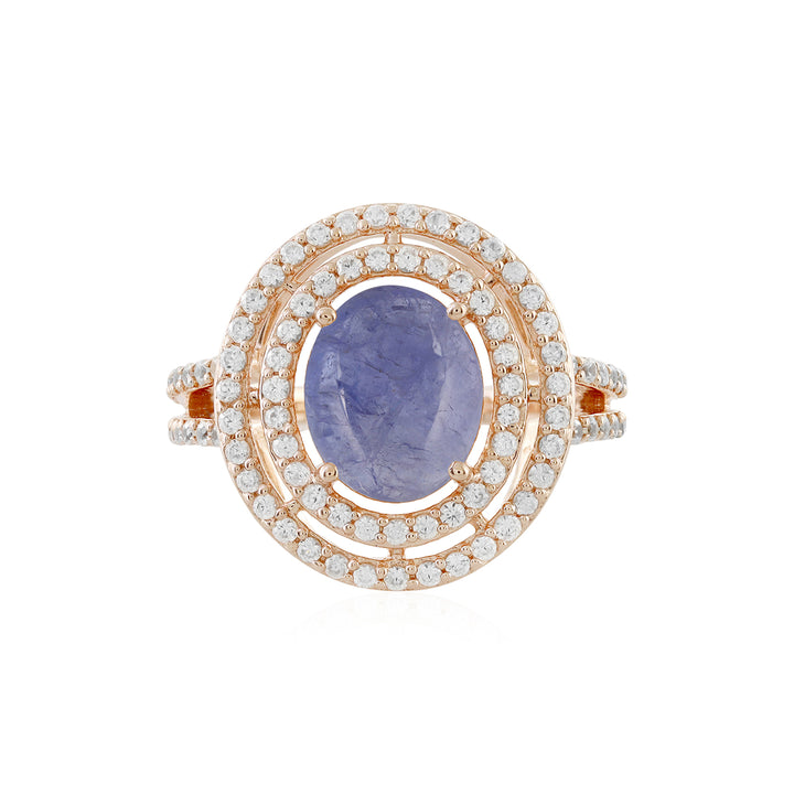 Tanzanite and Zircon Double Halo Silver Ring