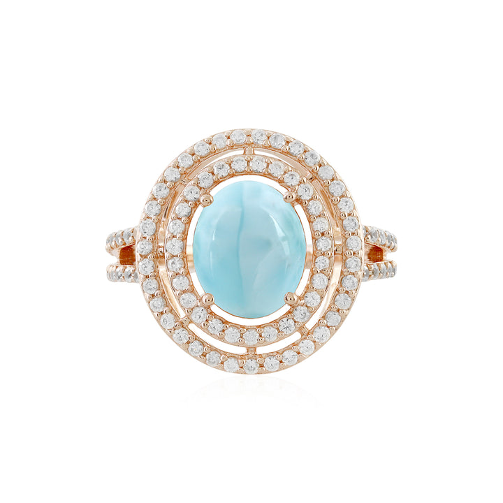 Larimar and Zircon Double Halo Silver Ring