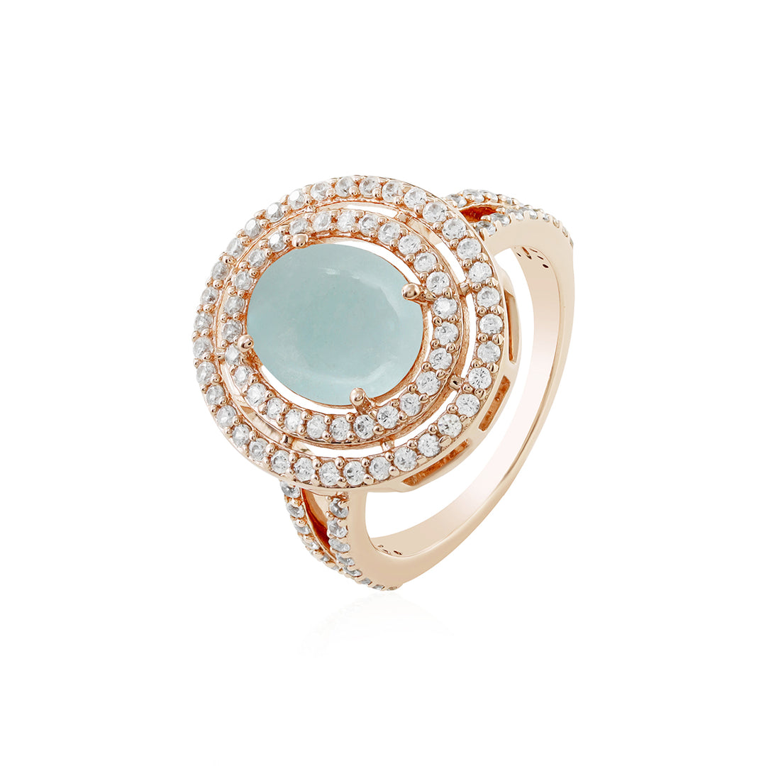 Aquamarine and Zircon Double Halo Silver Ring