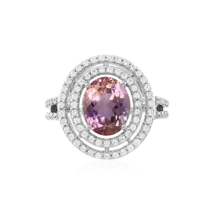 Ametrine and Zircon Double Halo Silver Ring