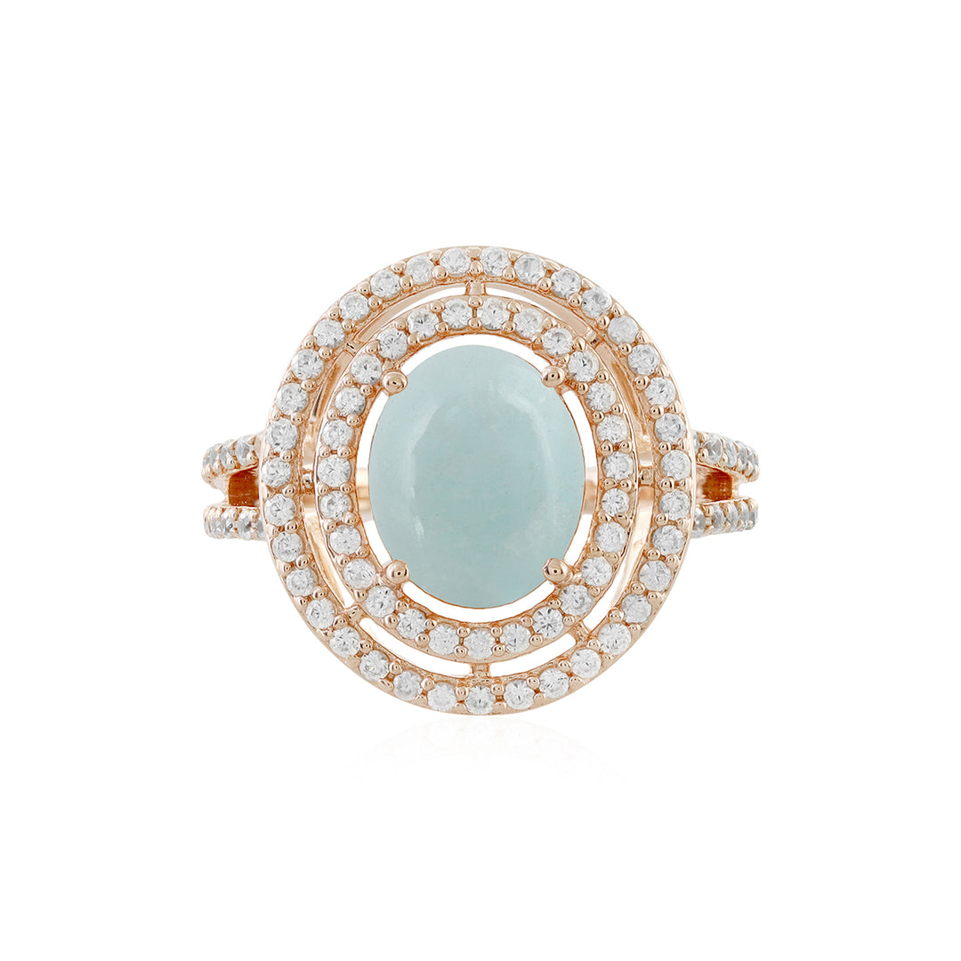 Aquamarine and Zircon Double Halo Silver Ring