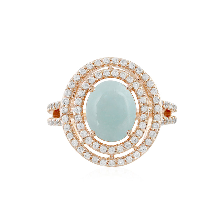 Aquamarine and Zircon Double Halo Silver Ring